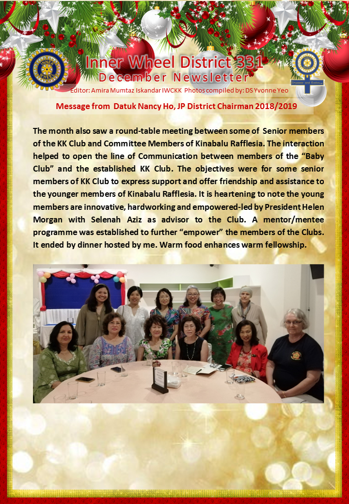 District Chairman Nancy Ho's December 2018 Message