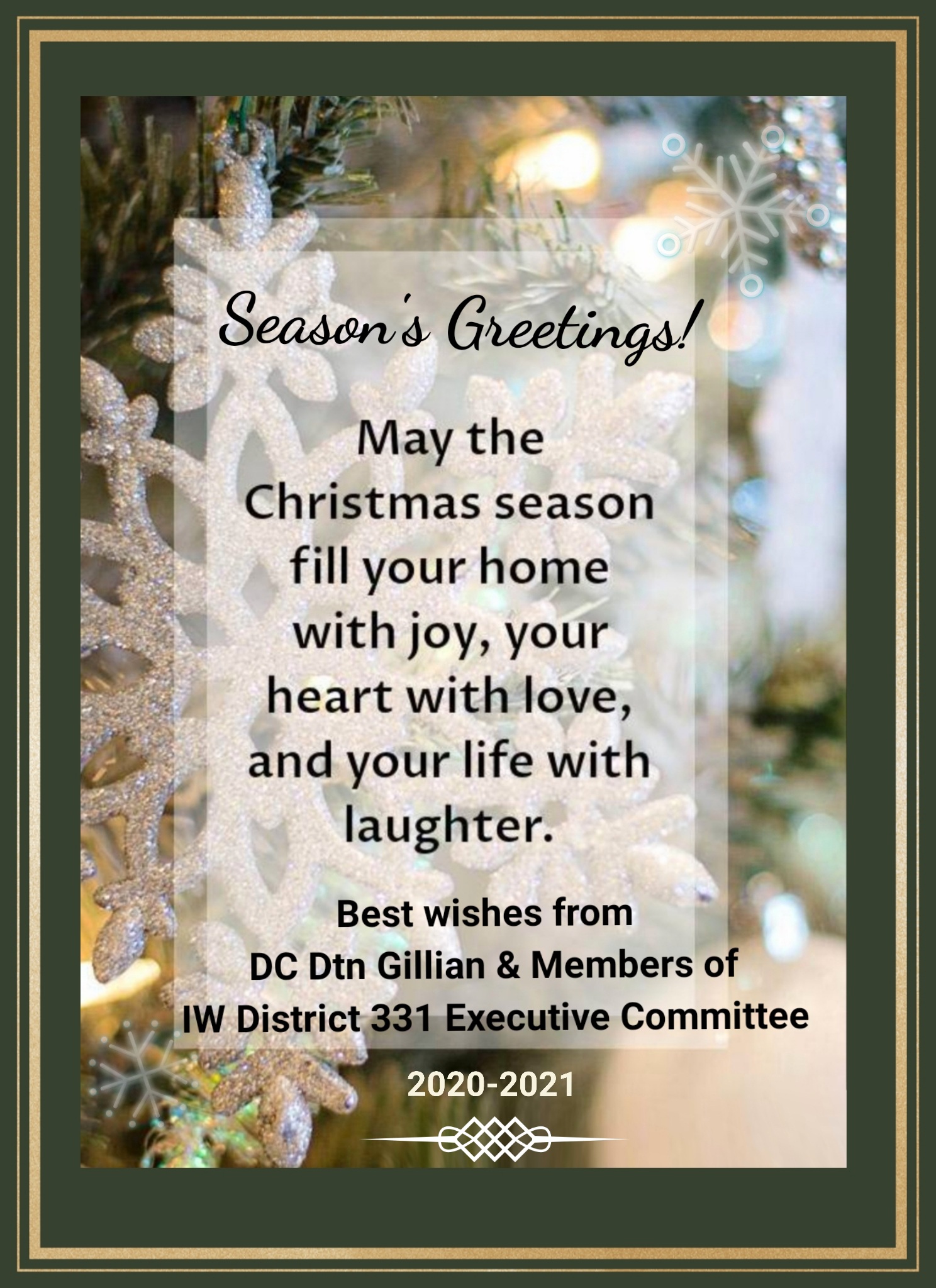 24 Dec 2020. Season's Greetings from District Executive Committee.