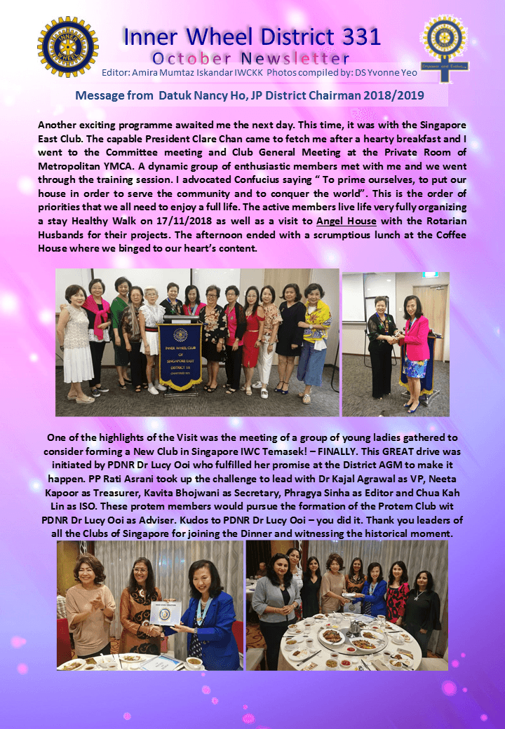 District Chairman Nancy Ho's October 2018 Message